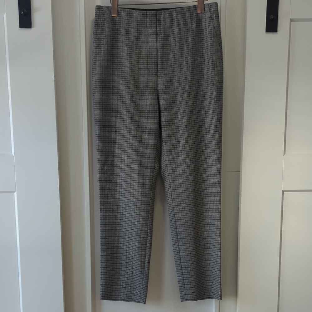 LOFT Gray and Black Checkered Pattern Dress Pants Elastic Inner Waistband Size 8